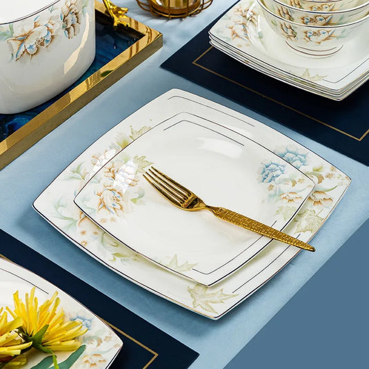 Jingdezhen Bone Porcelain Bowl and Dish Set, Light Luxury Ceramic Tableware Bowl and Chopstick Set