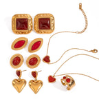 18k forgyldt rustfrit stål indlagt natursten rød agat øreringe Halskæde Armbånd serie Bijoux Femme vandtætte smykker