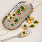 18k forgyldt rustfrit stål indlagt natursten Grøn agat øreringe Halskæde Armbånd Series Femme vandtætte smykker