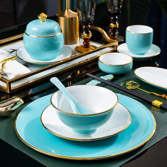 Jingdezhen tableware set, hotel tableware, dishes, gifts, handmade gilt edged dining plates, household dining plates