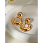 Boucles d'oreilles doubles creuses en acier inoxydable plaqué or 18 carats rétro, texture métallique, pour femmes, charme de tempérament, bijoux dorés élégants