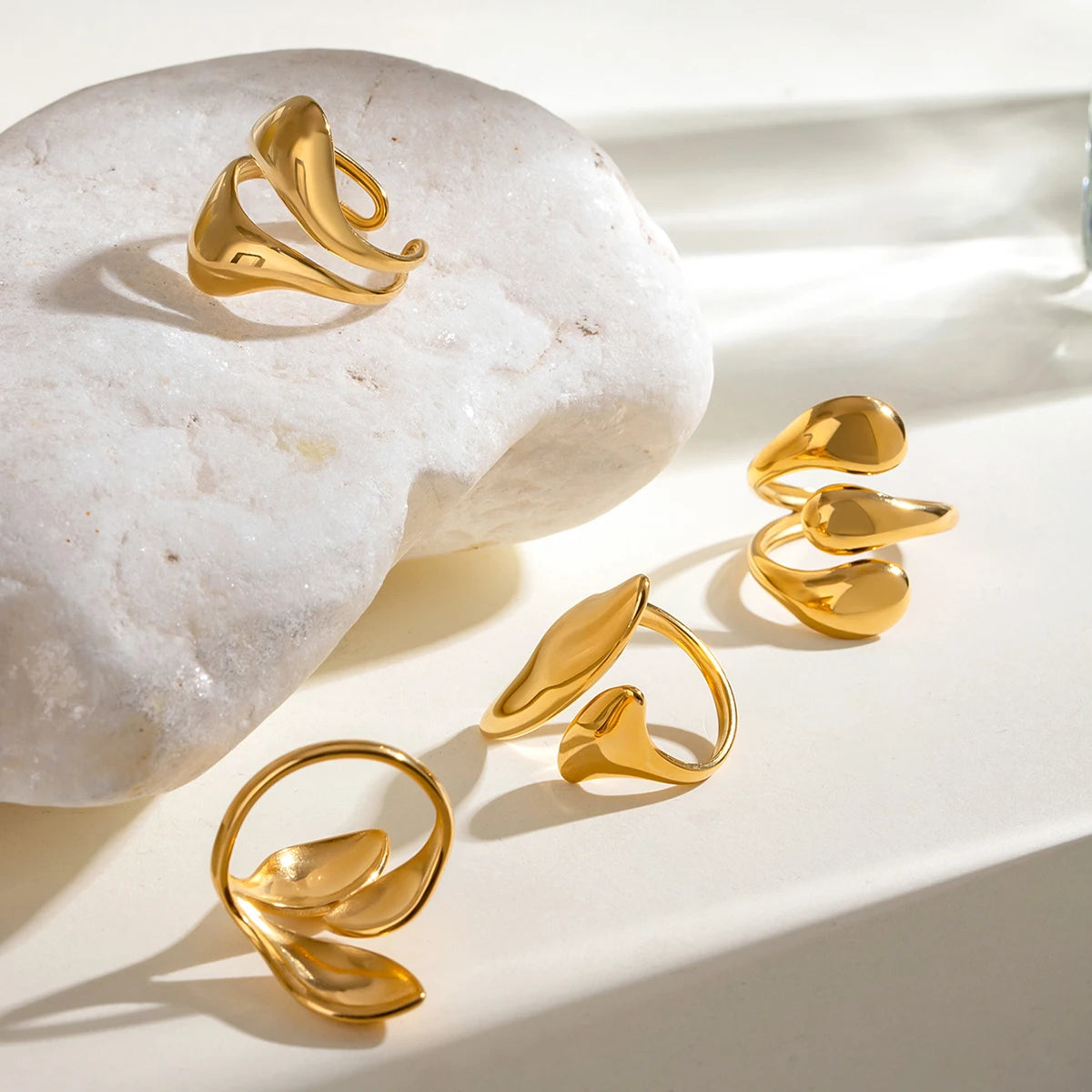 Stainless Steel Irregular Droplet Shaped Open Ring 18K PVD Plated Women Anti Allergic Rust Proof Stylish Jewelry