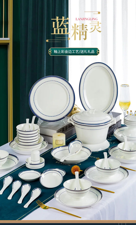 Jingdezhen husholdningsredskaber af benporcelæn i europæisk stil, keramisk service, minimalistisk sæt fade og tallerkener