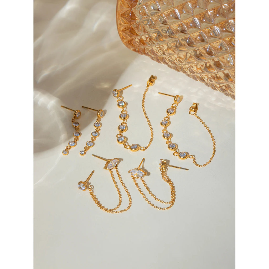 18K PVD-beschichteter Edelstahl Minimalistische Quaste Puder Guss Runde Zirkon Ohrringe Wasserdicht Hochwertiger Damenschmuck