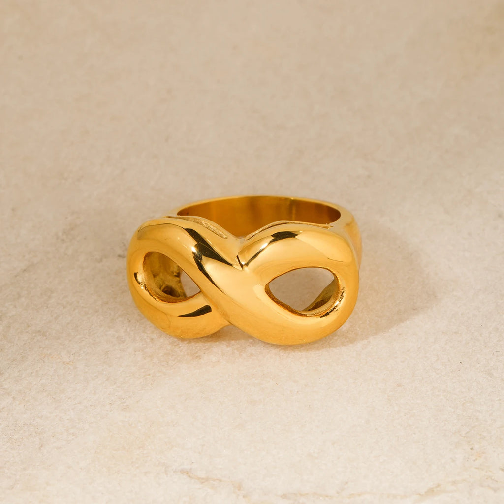 Anillo de símbolo infinito de diseño geométrico exquisito de acero inoxidable 18K impermeable para mujer de alta calidad бижутерия regalo para fiesta