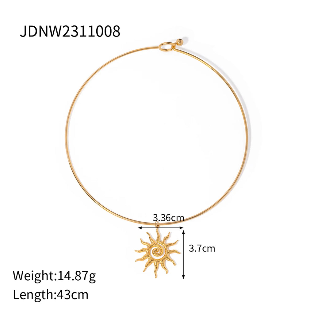 Stainless Steel Geometric Fashion Spiral Sunflower Pendant Necklace/Earrings 18K Gold Plated Prevent Allergy Statement Jewelry - Grand Goldman