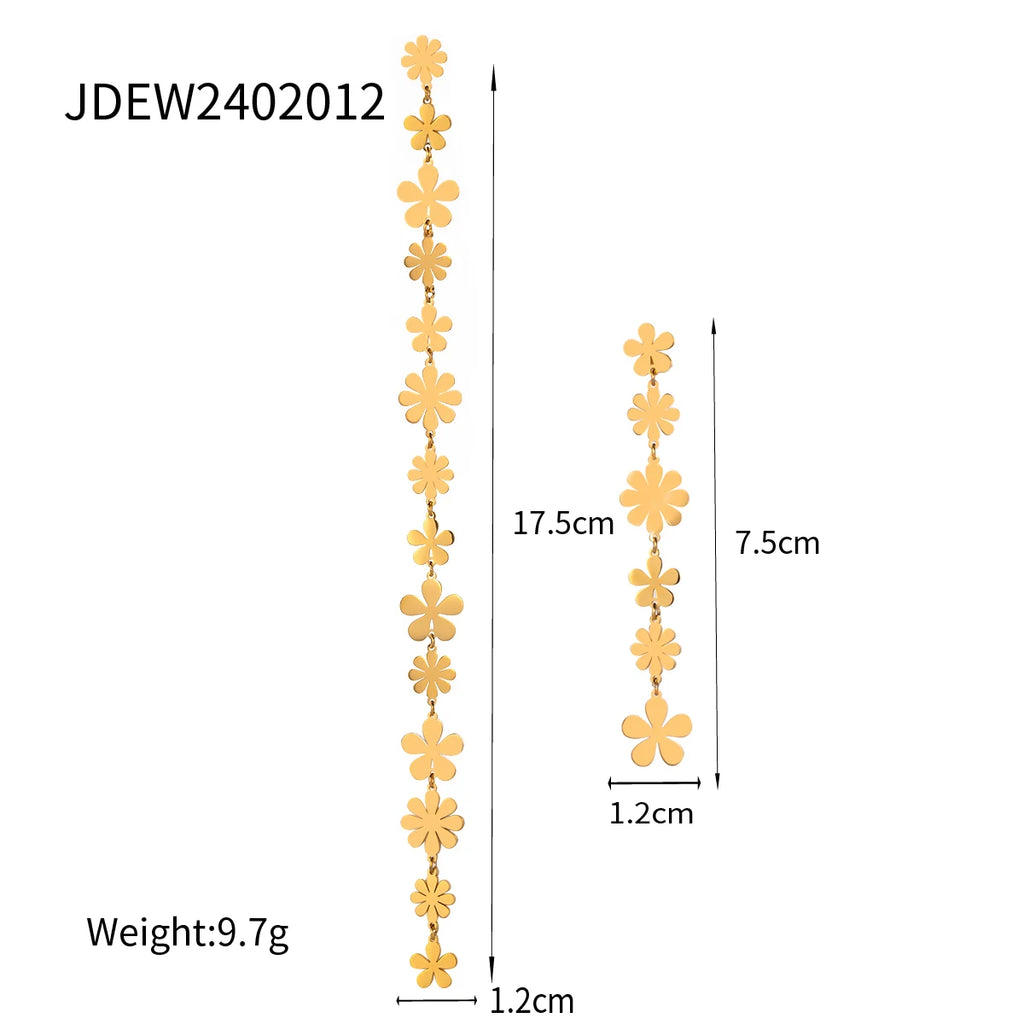Chic Estate Orecchini Pendenti Lunghi Asimmetrici a Margherita Piccola in Acciaio Inossidabile Placcati Oro 18K PVD Gioielli Statement Donna