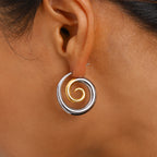 18K Gold Plated Gold Silver Color Blocked Niche Personality Simple Spinning Creative Earrings Women Anti Allergic Gala Gift