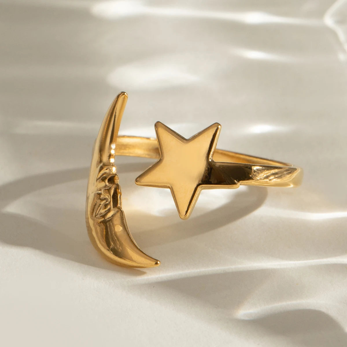 18K PVD minimalistische roestvrije roestvrijstalen ster maan ontwerp open ring dames stijlvolle dagelijkse anti allergische sieraden