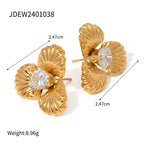 Orecchini a fiore a tre petali in acciaio inossidabile 18K, metallo antiruggine, nuova tendenza, personalità, incastonatura zircone, gioielli eleganti impermeabili