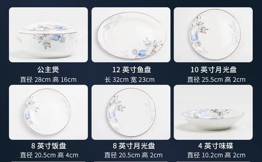 Jingdezhen Household Ceramic Bowls, Tableware Set, Bowls, Dishes, Chinese Bone Porcelain Tableware