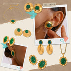 18k forgyldt rustfrit stål indlagt natursten Grøn agat øreringe Halskæde Armbånd Series Femme vandtætte smykker