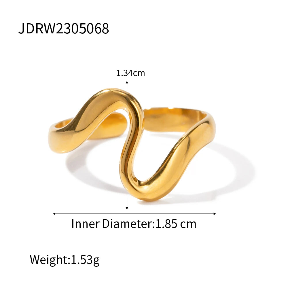 Edelstahl Unregelmäßiger Geometrischer Gebogener Offener Ring 18K Gold PVD-beschichtet Glatter Trendiger Modischer Charme-Ring Für Frauen