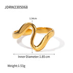 Edelstahl Unregelmäßiger Geometrischer Gebogener Offener Ring 18K Gold PVD-beschichtet Glatter Trendiger Modischer Charme-Ring Für Frauen