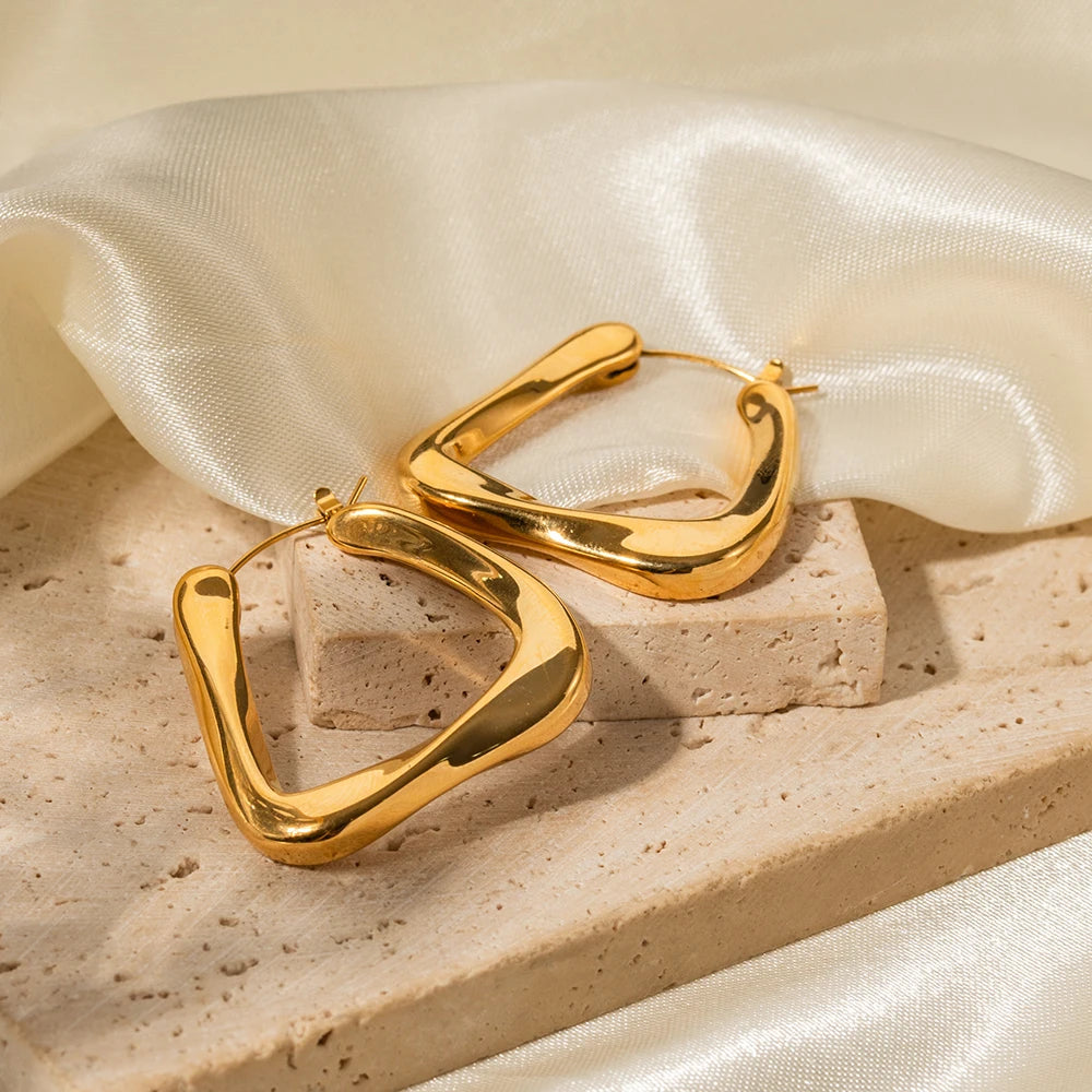 Rustfrit stål øreringe til kvinder 18k forgyldte rustfrit stål trapezformede øreringe Bøjleøreringe damemodesmykker