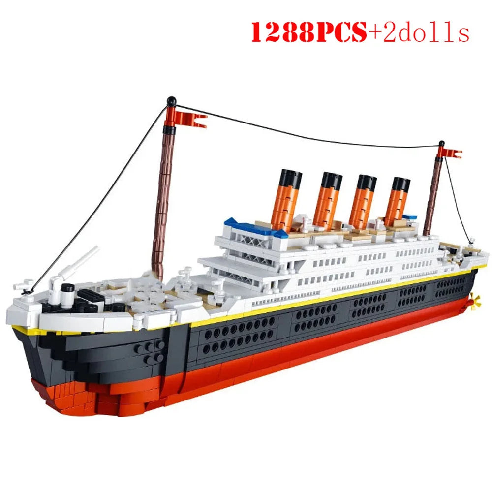KNEW BUILT Titanic Cruise Ships Model Mini Building Blocks Toys Kits for Girls Gift Adult Assemble Brick Decoration with Dolls