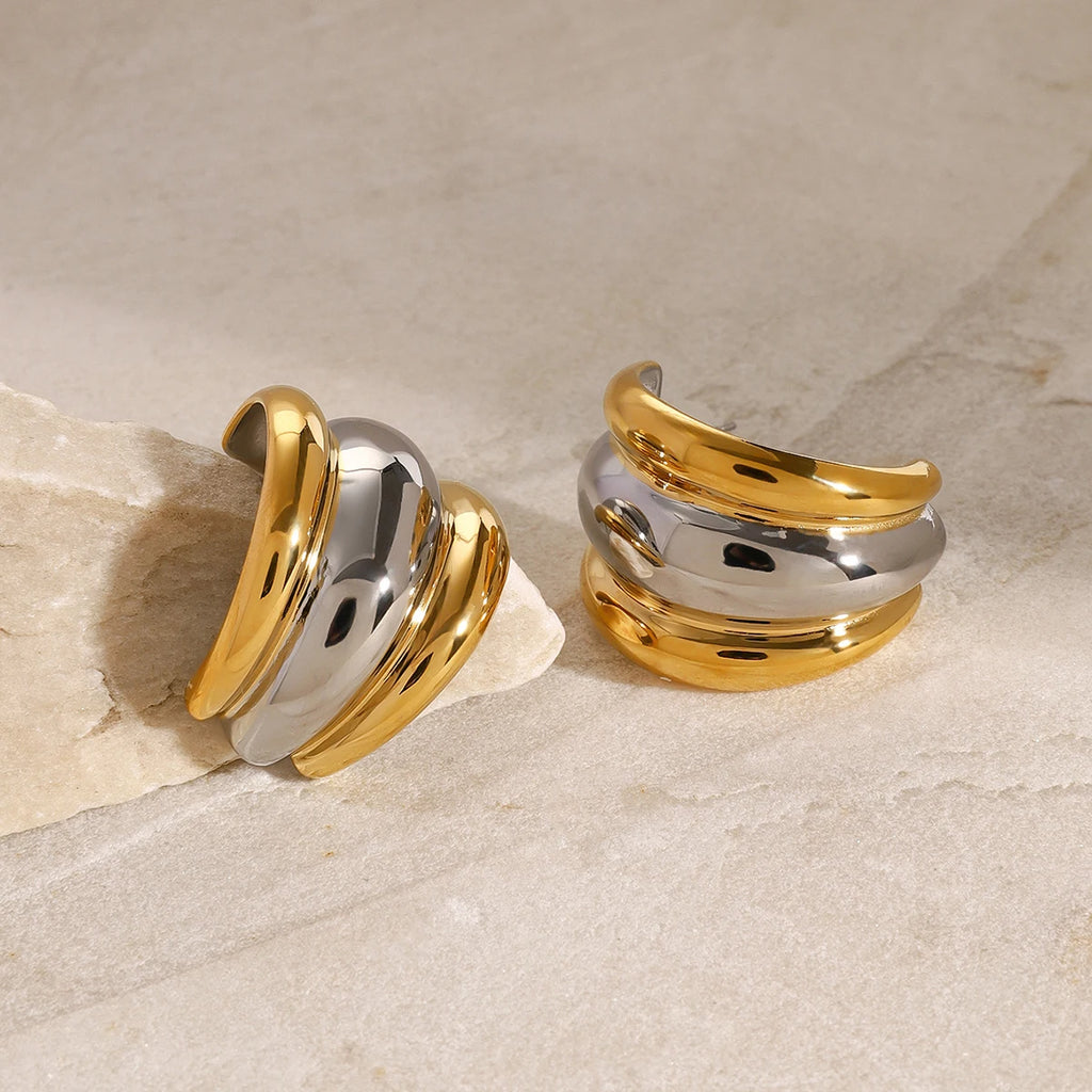 Minimalist 18k Gold Plated Stainless Steel Gold Silver Color Smooth Stud Earring Women Trendy Charm Jewelry Bijoux Femme