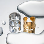 18K vergoldeter Edelstahl geometrischer breiter Ring mit Hammerschlagstruktur, offen, Unisex, für Männer und Frauen, wasserdichter Schmuck, Geschenk, Bijoux