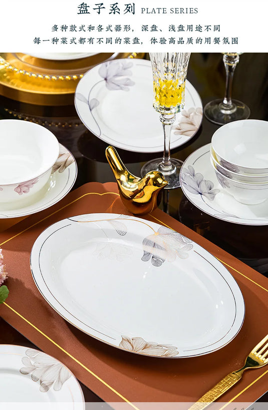 Vaisselle en porcelaine d'os de Jingdezhen, nouveaux bols, baguettes, plats, ensemble de bols et plats en céramique pour la maison de style chinois