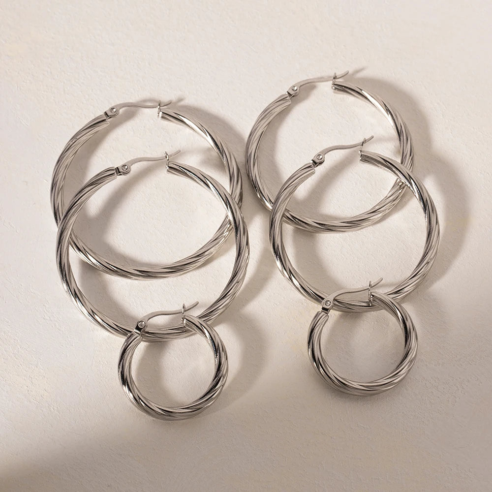 گوشواره سیمی با خلق‌وخوی شیک، سبک کاخ، استیل ضدزنگ رترو، ضدآب، بدون تغییر رنگ، جواهرات بافت‌دار فلزی