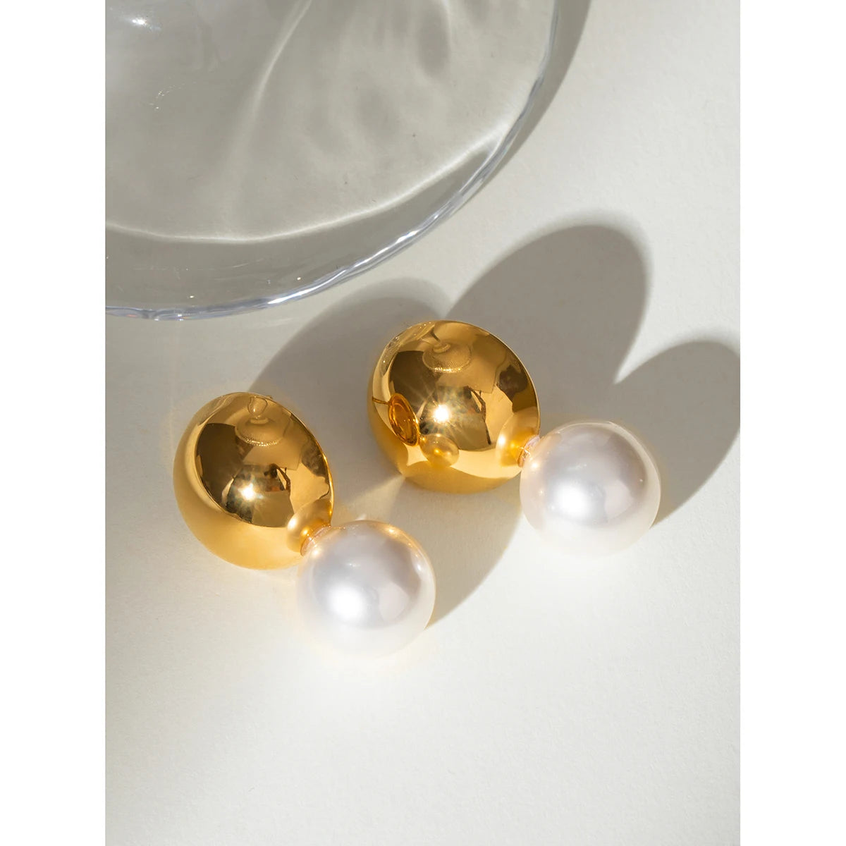 Trendy 18k Stainless Steel Vintage Imitation Pearl Hollow Steel Ball Earrings Women Statement Charm Texture Rust Proof Jewelry