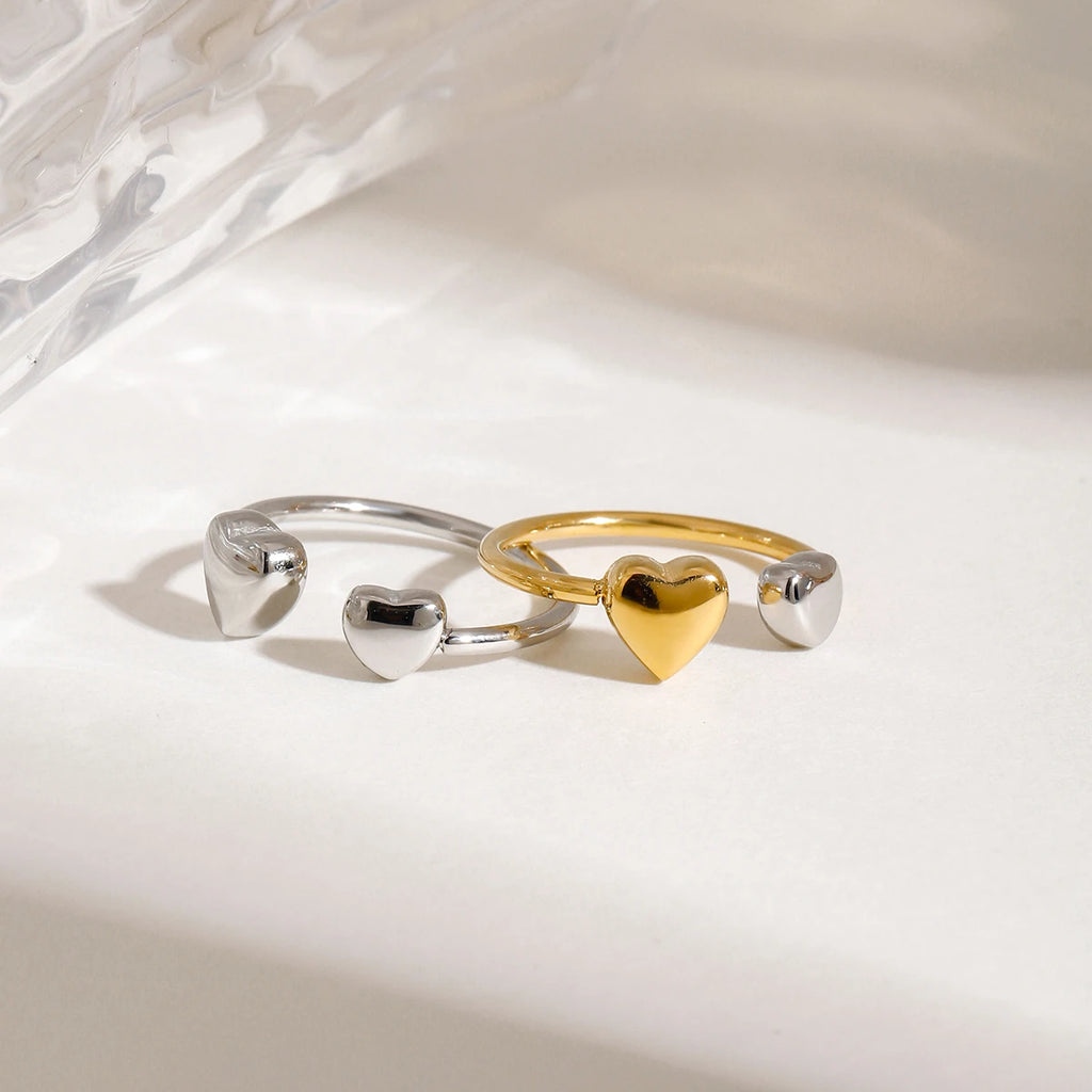 Minimalistischer 18k vergoldeter Edelstahlring in Herzform mit verstellbarer Öffnung, Damen, anti-allergischer Charmschmuck