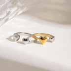 Minimalistischer 18k vergoldeter Edelstahlring in Herzform mit verstellbarer Öffnung, Damen, anti-allergischer Charmschmuck