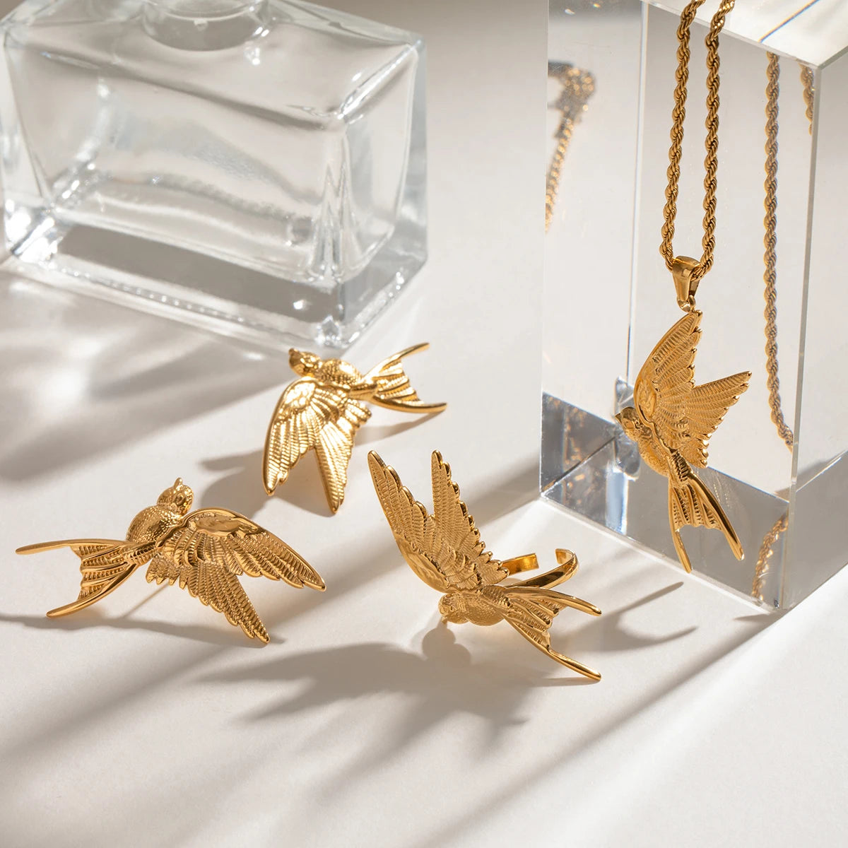 18K rustfrit stål Stilfuld Vintage Peace Dove Design Øreringe Ringe Halskæder Kvinder Trendy Charm Metal Chic Statement Smykker