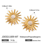 18k vergoldeter Edelstahl Ohrringe mit Sonnenmuster und Katzenaugenstein, Ring für Damen, antiallergisch, rostfrei, stilvoller Schmuck