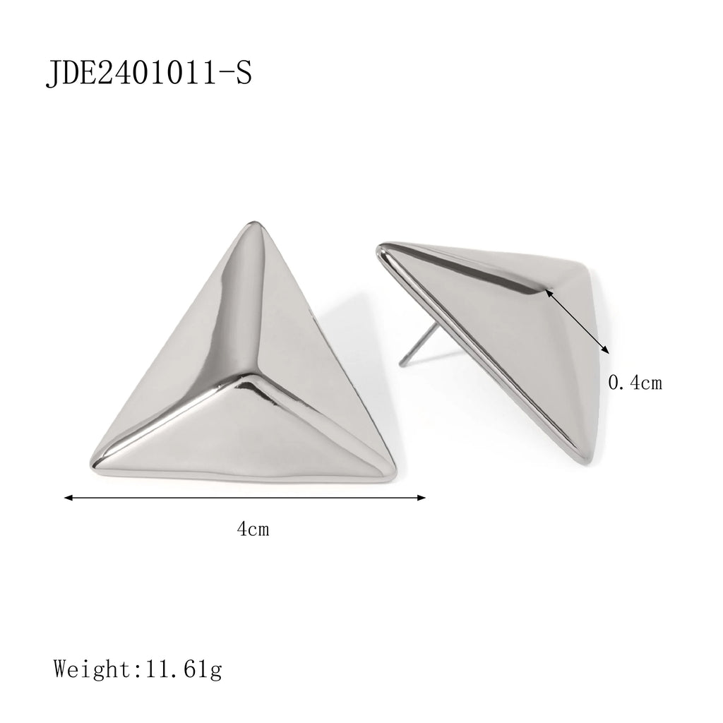 18k Gold Plated Stainless Steel Minimalist Fashion Smooth Triangle Design Earrings Prevent Allergy Trendy Charm Jewelry