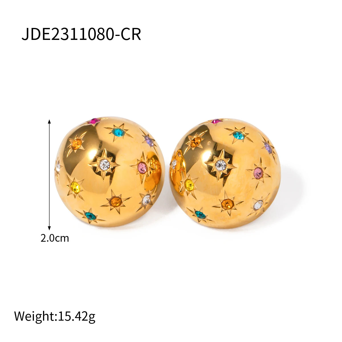 18k Gold Plated Delicate Stainless Steel Star Hemisphere Earrings Inlay Rhinestone Light Cozy Rust Proof Bijoux Femme Gala Gift - Grand Goldman