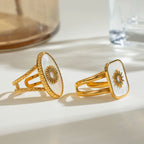 Minimalist 18K Stainless Steel Waterproof Round Shell Hammer Grain Opening Ring Women Anti Allergic Elegant Charm Daily Jewelry