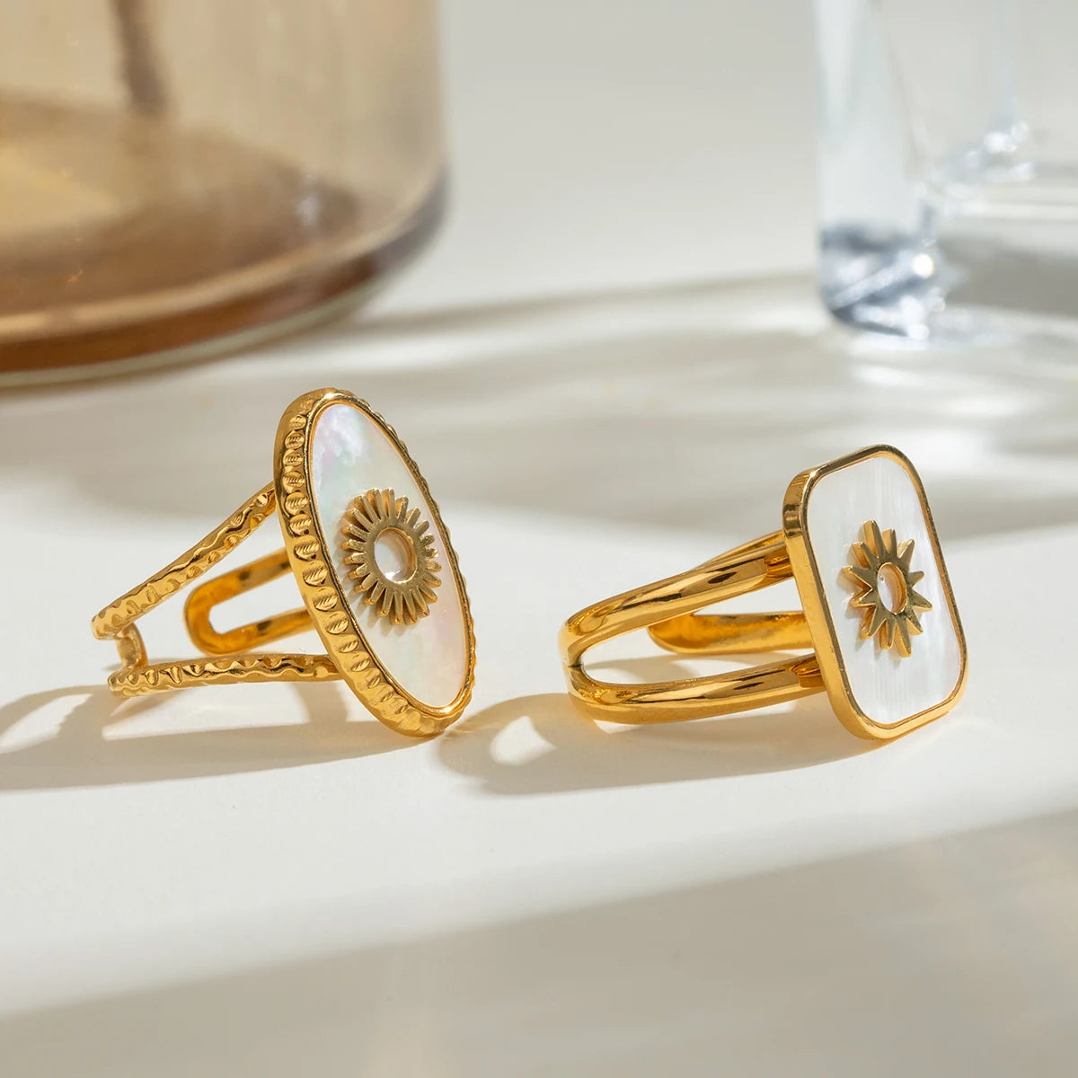 Minimalist 18K Stainless Steel Waterproof Round Shell Hammer Grain Opening Ring Women Anti Allergic Elegant Charm Daily Jewelry