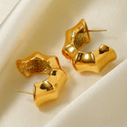 18K forgyldt rustfrit stål C-formede bambusknudeøreringe Kvinder Charmerende Metaltekstur Vandtæt smykker Gallagave