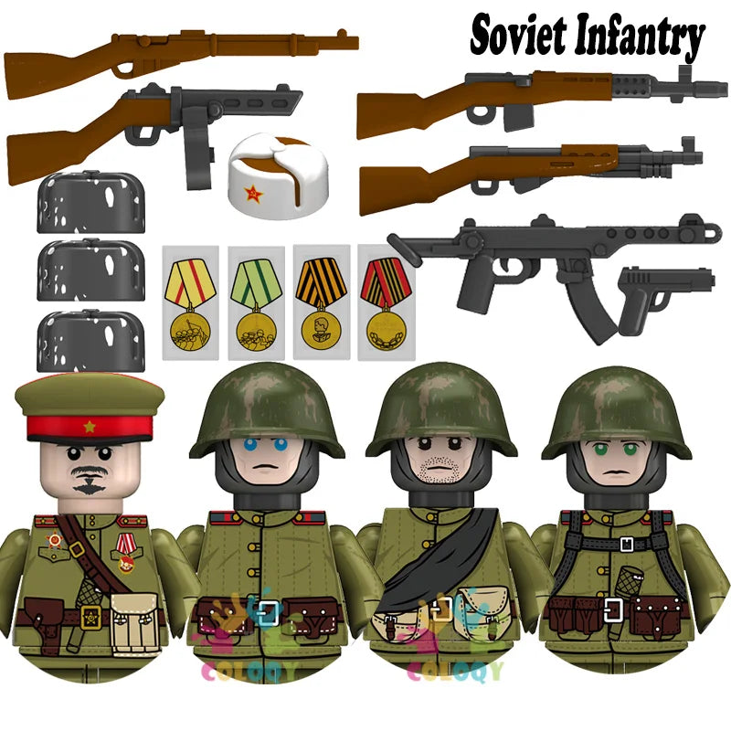 Kids Toys WW2 Building Blocks 4pcs/set US UK Soviet Soldiers Mini Action Figures Educational Toys For Kids Boys Christmas Gifts