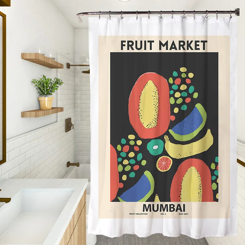 پرده دوش پارچه‌ای ضدآب با رنگ‌های تازه و گلدار، گل‌ها و گیاهان ساده، نقاشی هنری، ست‌های پرده دوش حمام، دکور