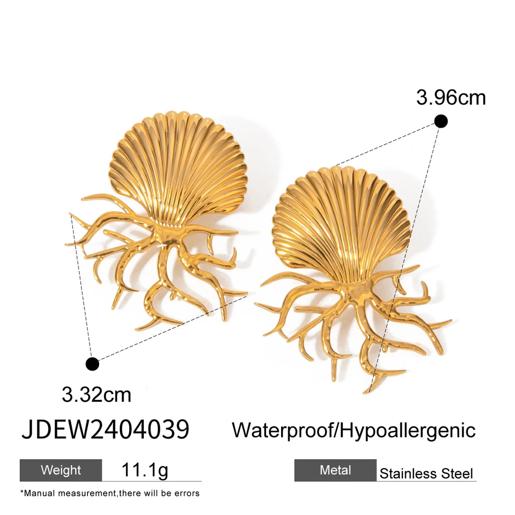 18K PVD-belagt rustfrit stål Shell Coral Design Øreringe Højkvalitets geometriske vandtætte kvinder Udsøgt smykkegave