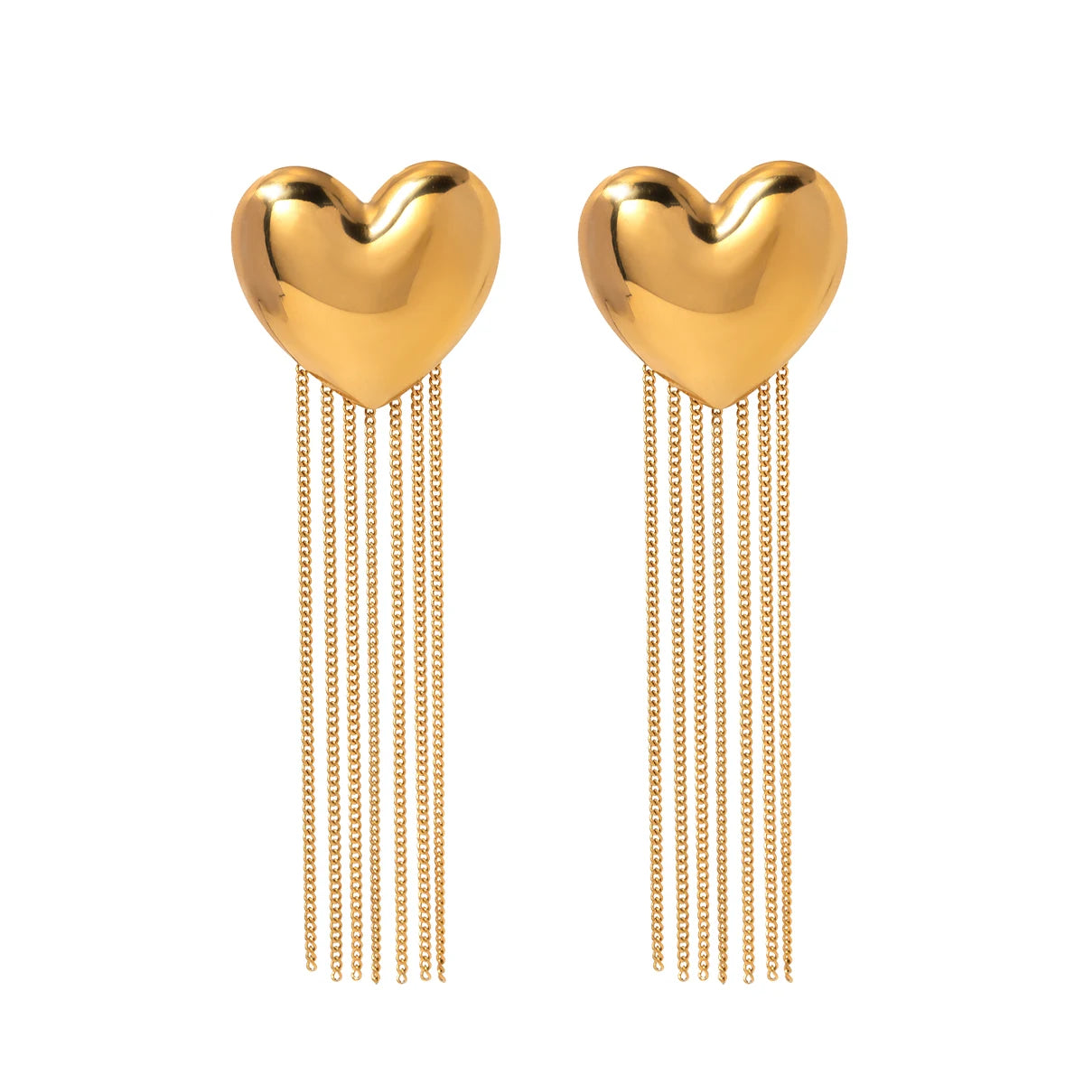 Brincos Pingente de Coração de Amor com Franjas Geométricas Minimalistas em Aço Inoxidável 18K, à Prova de Ferrugem, Joias Femininas com Charme de Temperamento Livre