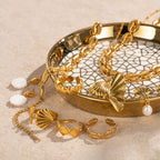 18K PVD Plated Design Stainless Steel Beach Vacation Shell Element Waterproof Pendant Necklace/Earring Metal Attractive Jewelry