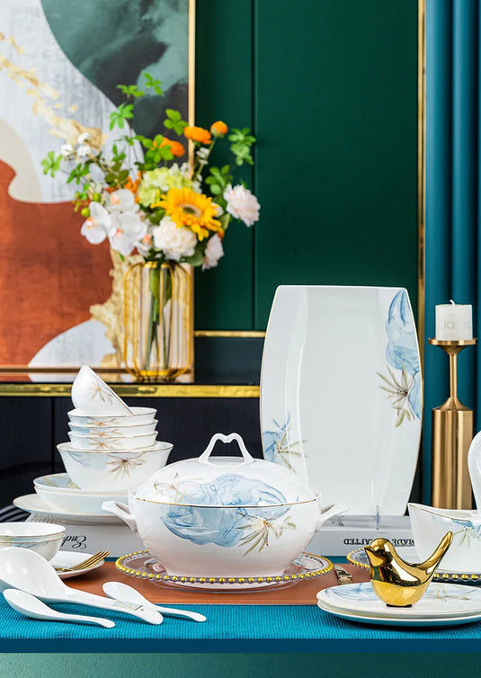 Ensemble bol et baguettes Jingdezhen, nouvel ensemble de vaisselle et assiette en céramique chinoise de luxe légère