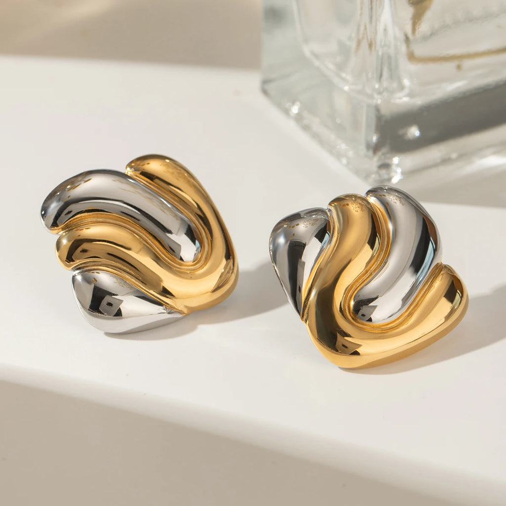18K PVD-beschichtete Edelstahl-Ohrringe mit unregelmäßigen Erhebungen in Farbangleichung, geometrisch, wasserdicht, exquisite Schmuckgeschenke für Frauen