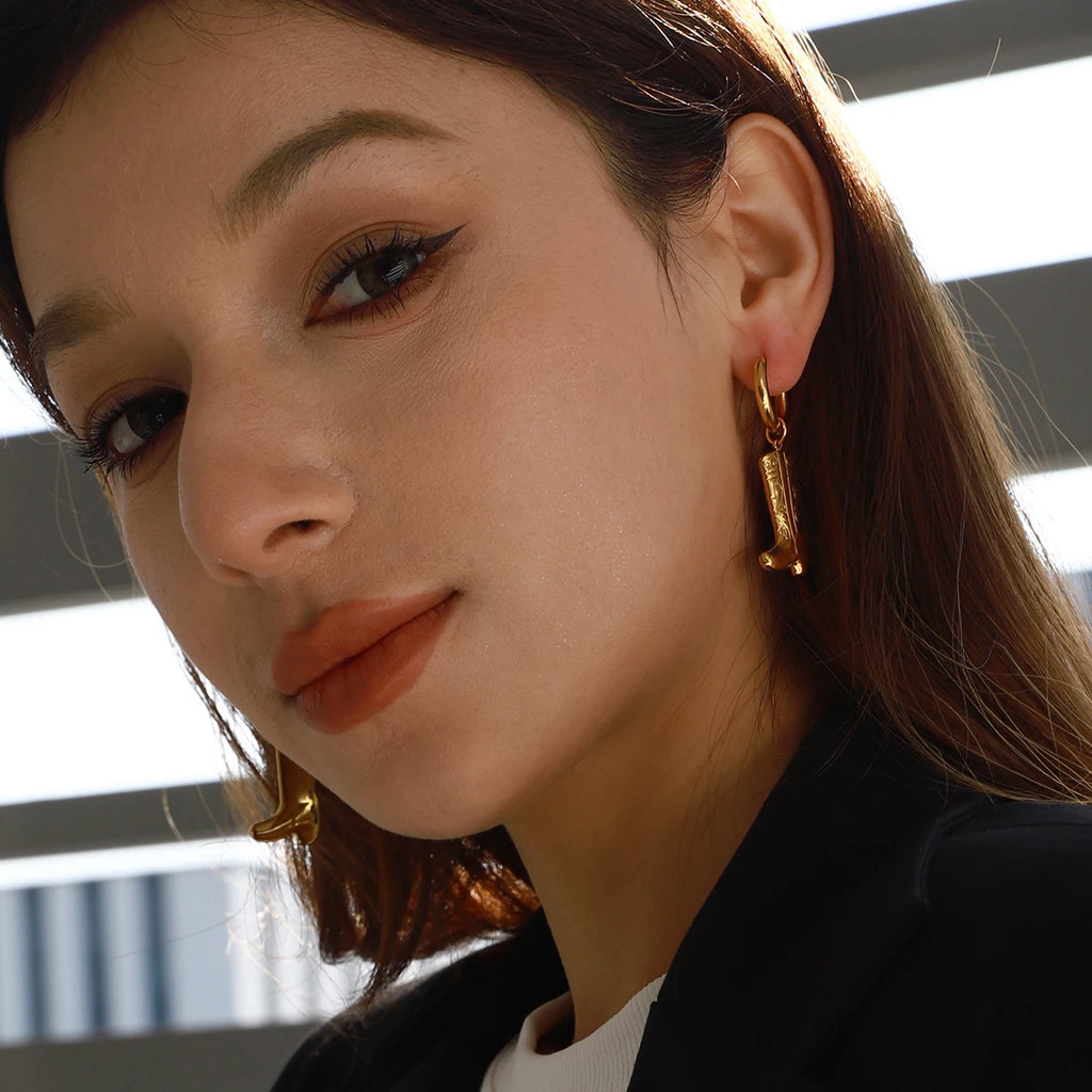 Minimalist 18k Gold Plated Stainless Steel Boot Patterned Pendants Hoop Earrings Women Anti Allergic Rust Jewelry