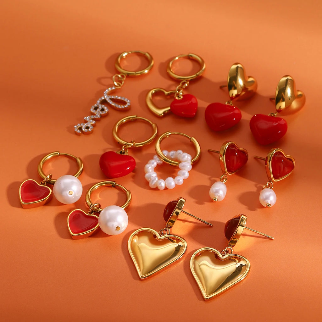 Pendientes colgantes de amor con aceite rojo goteante, chapados en oro de 18K, para mujer, acero inoxidable, antialérgicos, joyería de moda, regalo para gala