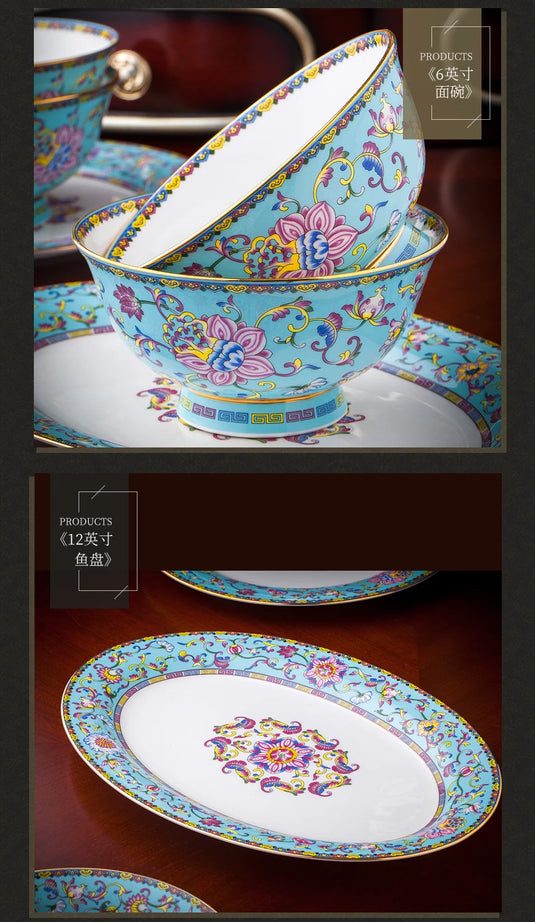 Jingdezhen bowl and dish set palace bowl enamel color ceramic tableware set bone tableware set plate combination