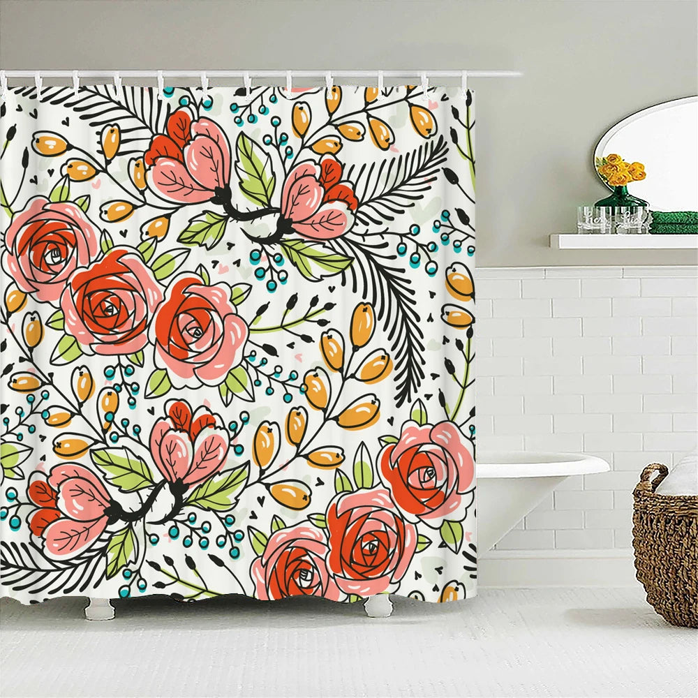 Nordic Shower Curtain Flower Plant Pattern Bathroom Curtains Bath Screen Waterproof for Home Bathroom Decor Print Shower Curtain