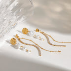 18k Gold Plated Stainless Steel Elegant White Zircon Claw Chain Circular Tassel Earring Women Prevent Allergy Gala Gift