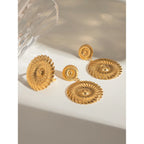 Metaltekstureret 18K guldbelagte geometriske runde gevind, åbne ring ørestikkere sæt rustfrit stål Chunky anløbningssikre smykker