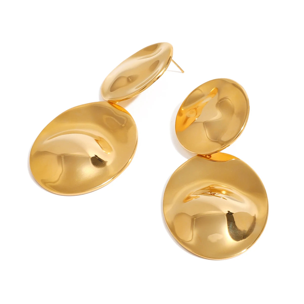 18K Gold Plated Stainless Steel Metal Oval Large Smooth Concave And Convex Earrings Women Daily Metal Texture Trendy Jewelry - Grand Goldman