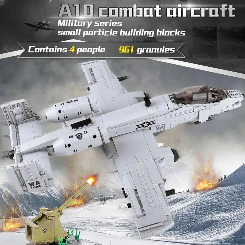 961PCS WW2 A10 Warthog Plane Fighter Jet Building Blocks Set Air Force Airplane Model Kits Bricks Toy Gifts for Teens and Adults