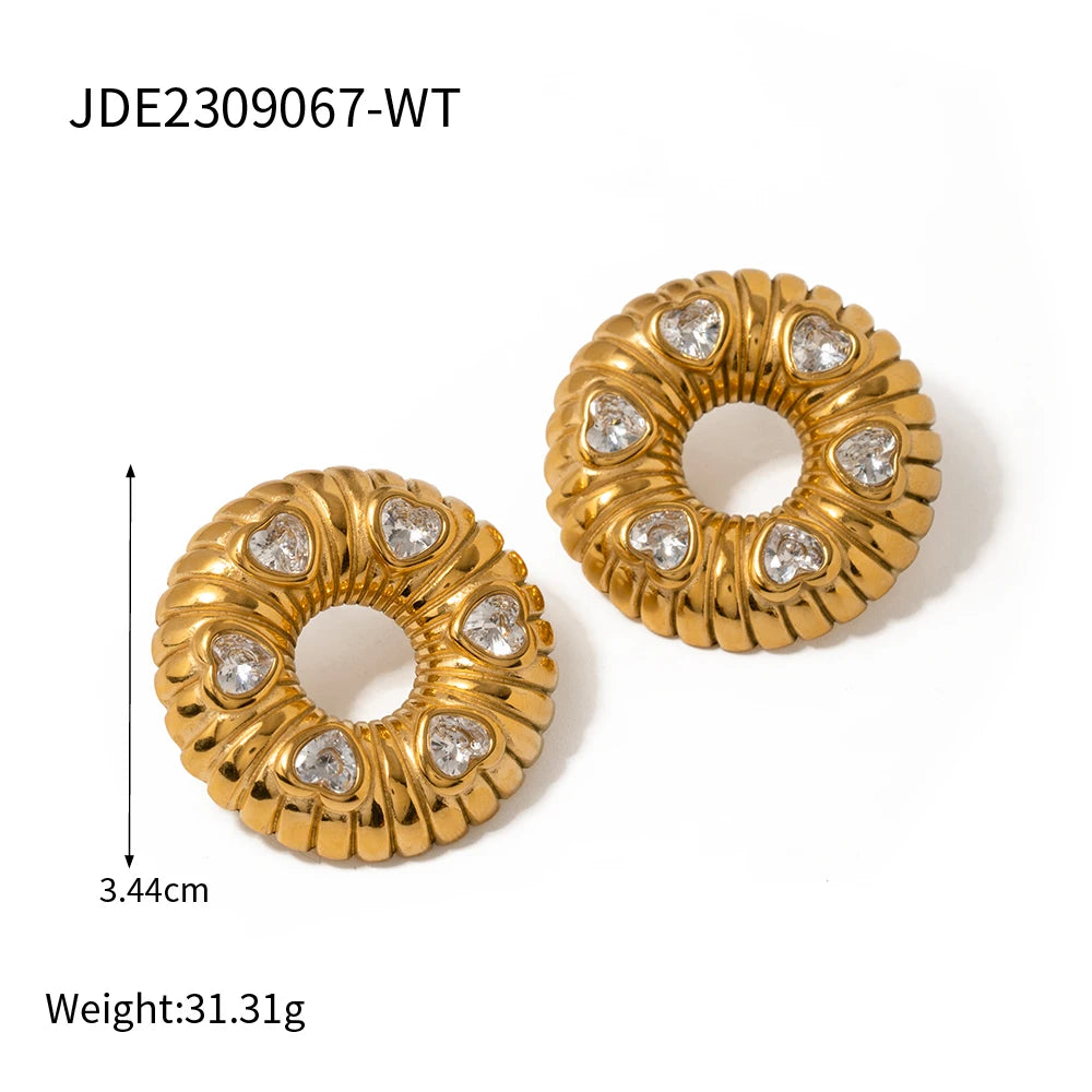 Rustfrit stål minimalistisk metal 18K guld PVD belagt brød O-formede øreringe/halskæde indlæg Love Heart Zircon Vandtætte smykker